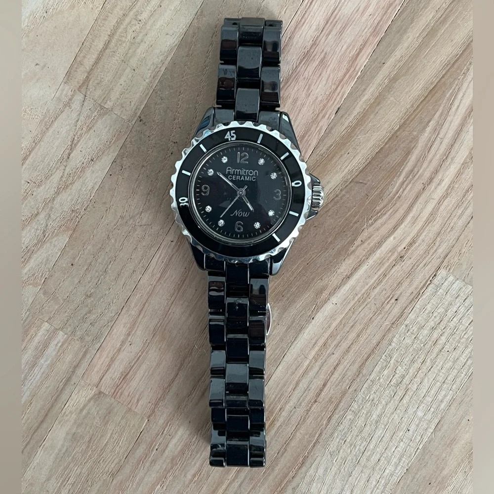 Armitron Ceramic Ladies Watch Now Model Black Ceramic Black Dial Stainless Hands